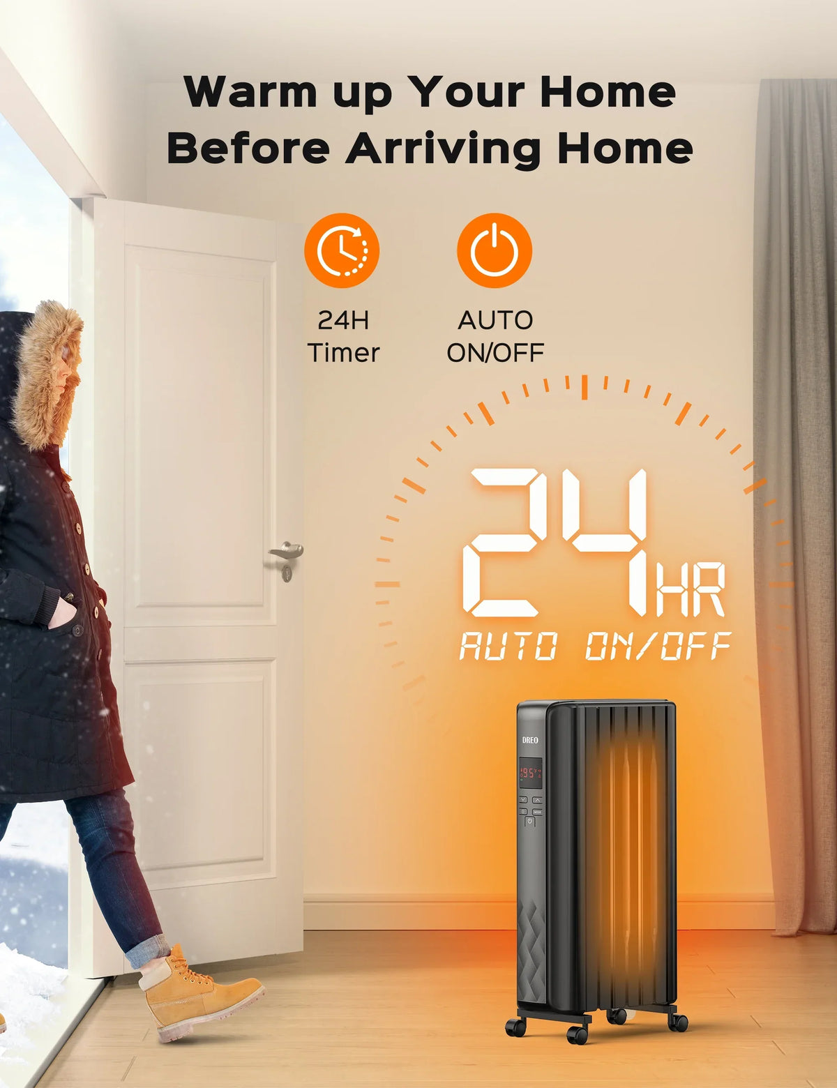 Nouveauté 2026 – Radiateur à bain d'huile Dreo , chauffage électrique radiant pour une utilisation intérieure dans de grandes pièces, avec télécommande, sécurité enfant, 4 modes, protection contre la surchauffe et le basculement, minuterie 24 h, ther