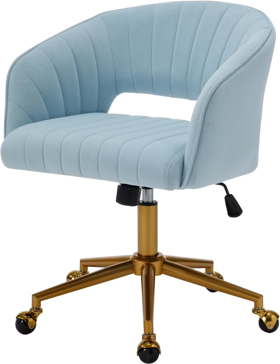 Nouveauté 2026 – Chaise de bureau Westice , chaise de travail en velours, chaise pivotante réglable en hauteur avec base dorée, idéale pour coiffeuse, bureau, salon ou salle informatique, beige
