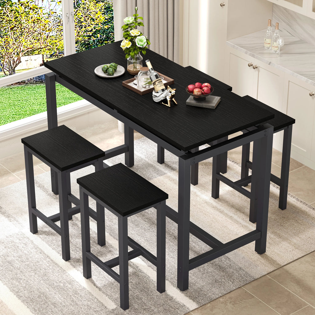 Nouveauté 2026 – Ensemble de table haute 5 places , table de bar et tabourets assortis, table à manger minimaliste avec tabourets sans dossier, ensemble table et chaises de bar avec plateau en bois pour cuisine, appartement ou bistrot - Gain de place