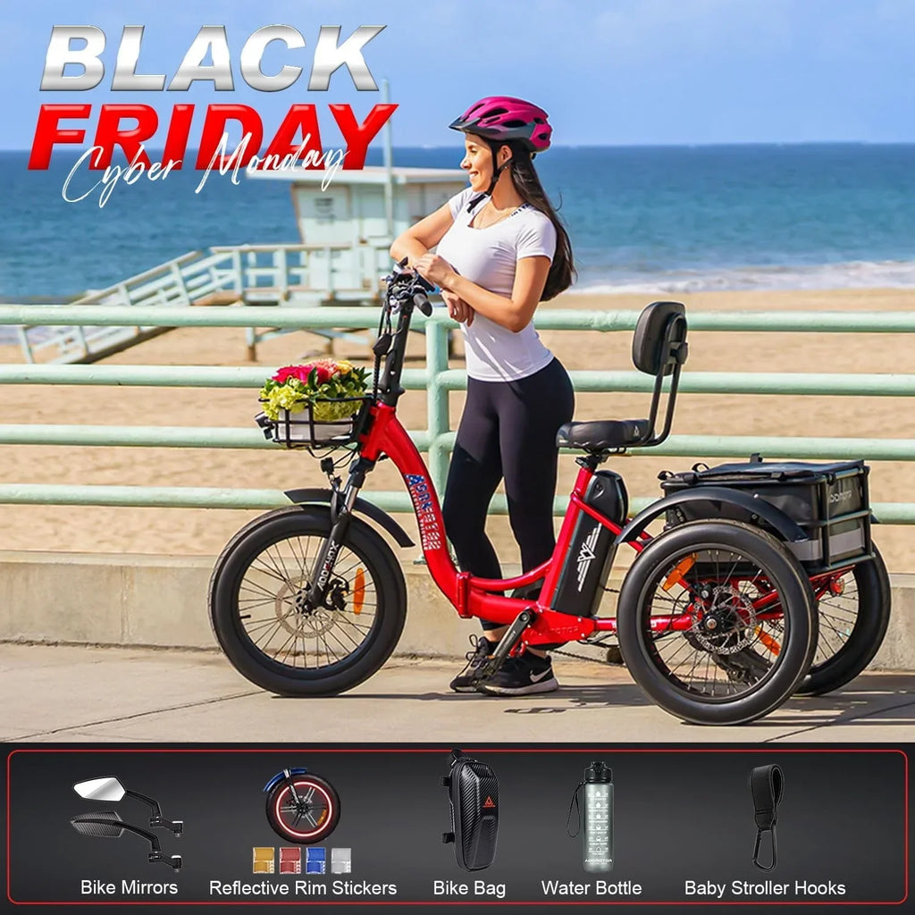 Nouveauté 2026 – Tricycle électrique Addmotor , 750 W, pliable, pour adultes, batterie amovible 48 V 20 Ah, pneus larges 20 pouces avec différentiel arrière, M-330F jaune