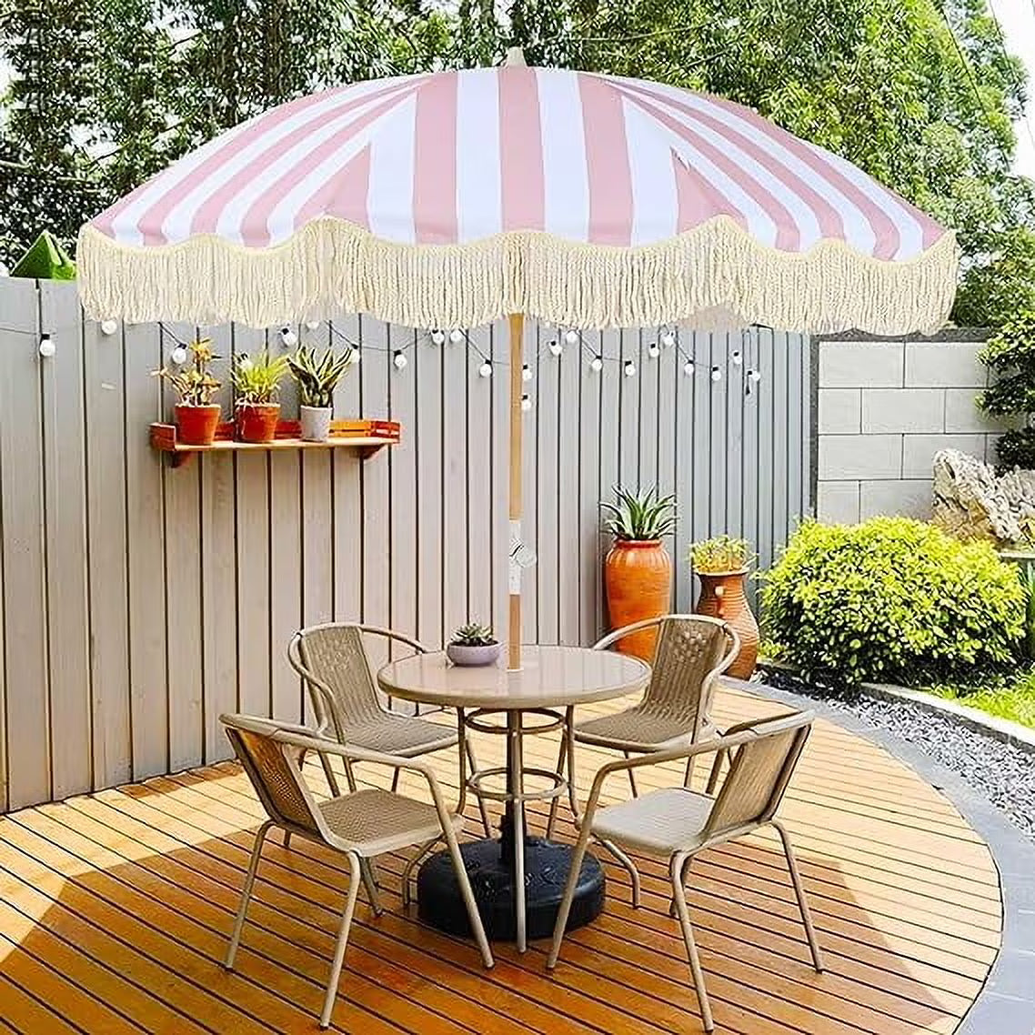Nouveauté 2026 – Parasol de terrasse hexagonal à rayures roses et blanches
