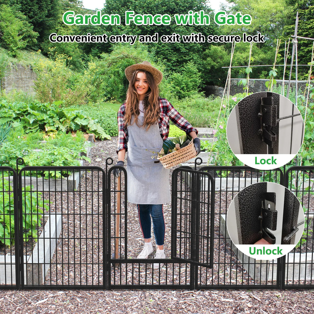 Nouveauté 2026 – Clôture de jardin Garden avec portail, panneaux de clôture sans creuser, 9,14 m (L) x 81,3 cm (H), barrière pour animaux, clôture décorative pour jardin, patio, clôtures et bordures pour chiens