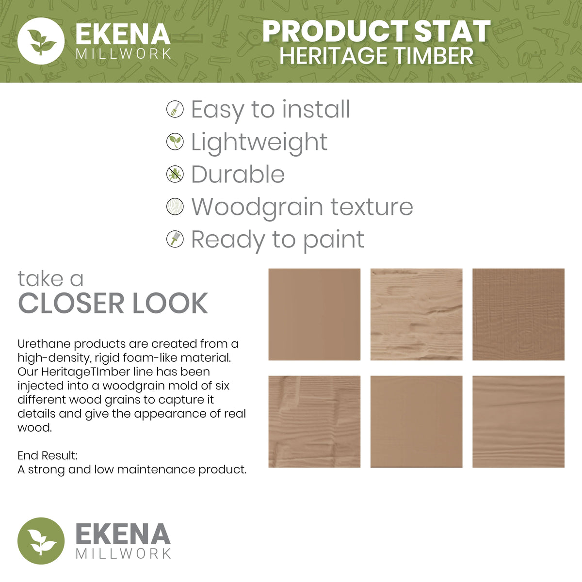 Nouveauté 2026 – Ekena Millwork 3 1/2 po L x 3 1/2 po H x 120 po P 3 côtés (poutre en U) Bois de récupération HeritageTimber Faux bois Poutre de plafond, Brun Kona
