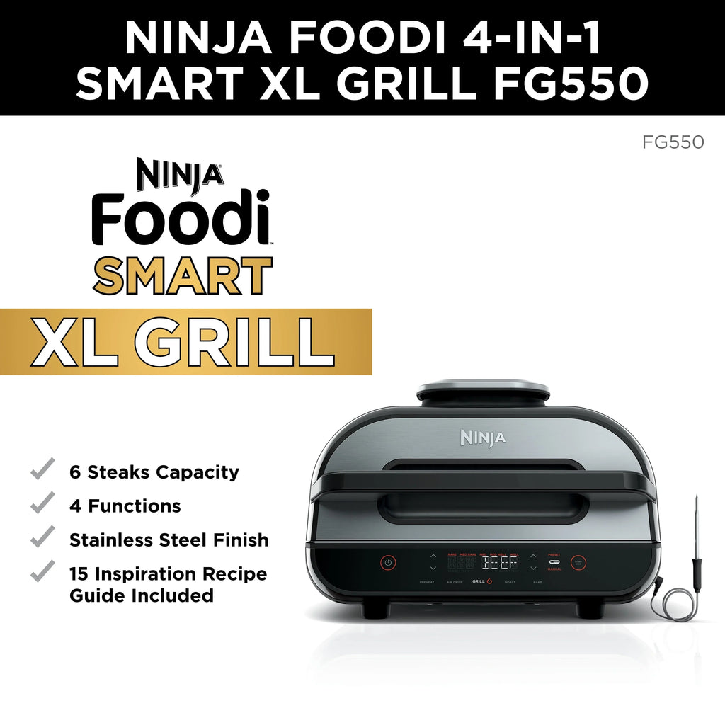 Nouveauté 2026 – Gril d'intérieur Foodi Smart XL 4 en 1 avec friteuse à air de 4 litres, rôtissage, cuisson au four et système de cuisson intelligent, FG550