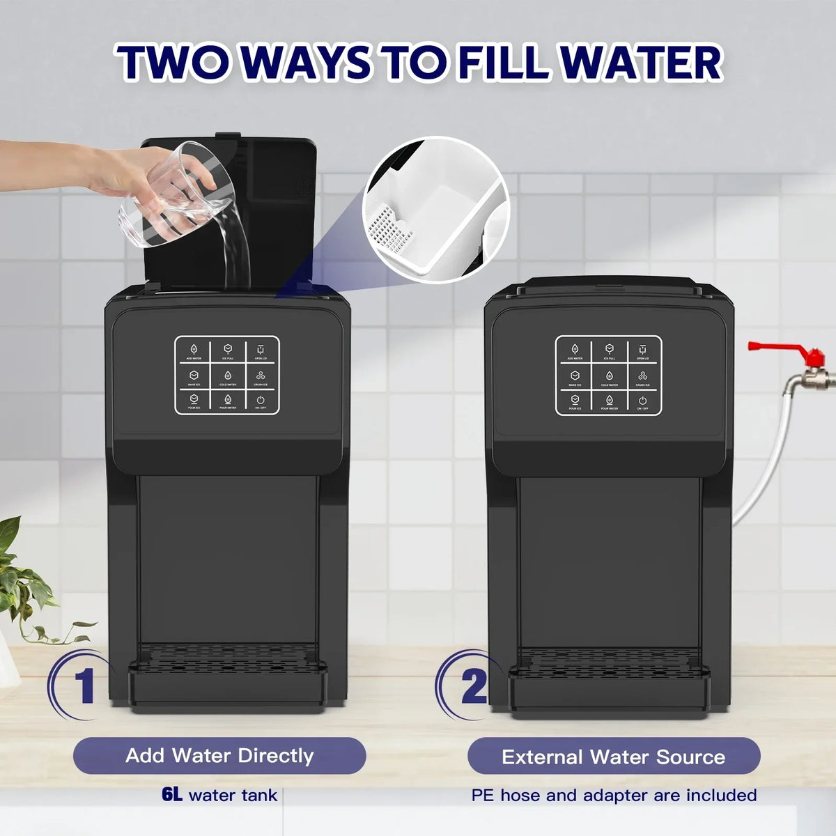 Nouveauté 2026 – Distributeur d'eau 3 en 1 Advwin avec machine à glaçons intégrée, glaçons en balles, glace pilée, refroidisseur d'eau, capacité de 20 kg/24 h, 12 glaçons/6 min, autonettoyant, capacité de stockage de glace de 1,8 kg, idéal pour la ma