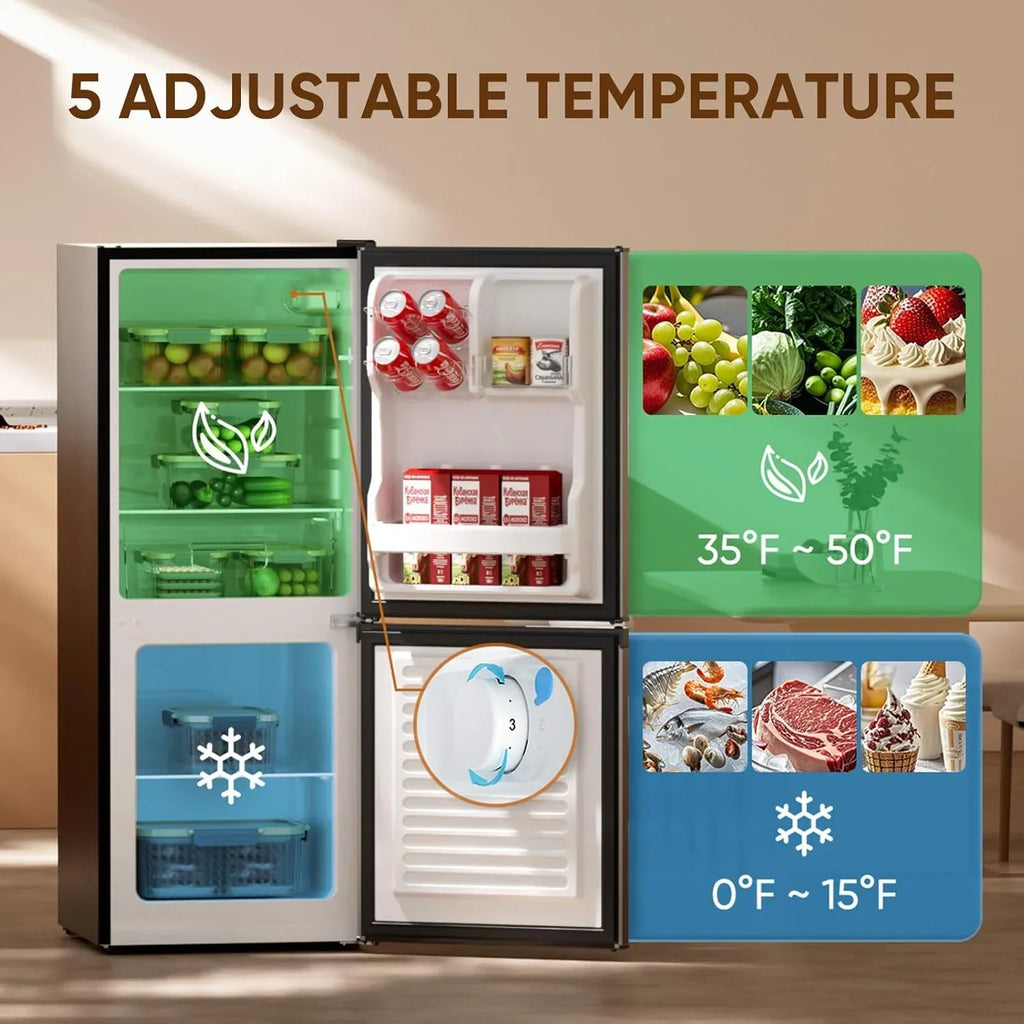 Nouveauté 2026 – Mini-réfrigérateur Upstreman 4 pi³ (113 L) avec congélateur inférieur, 2 portes, thermostat réglable et tablettes en verre amovibles, noir BM40