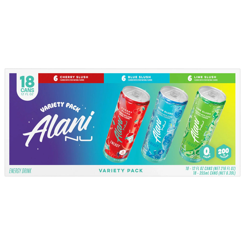 Nouveauté 2026 – Boisson énergisante Alani Nu , saveur granité citron vert, 355 ml (12 oz liq.), pack de 18