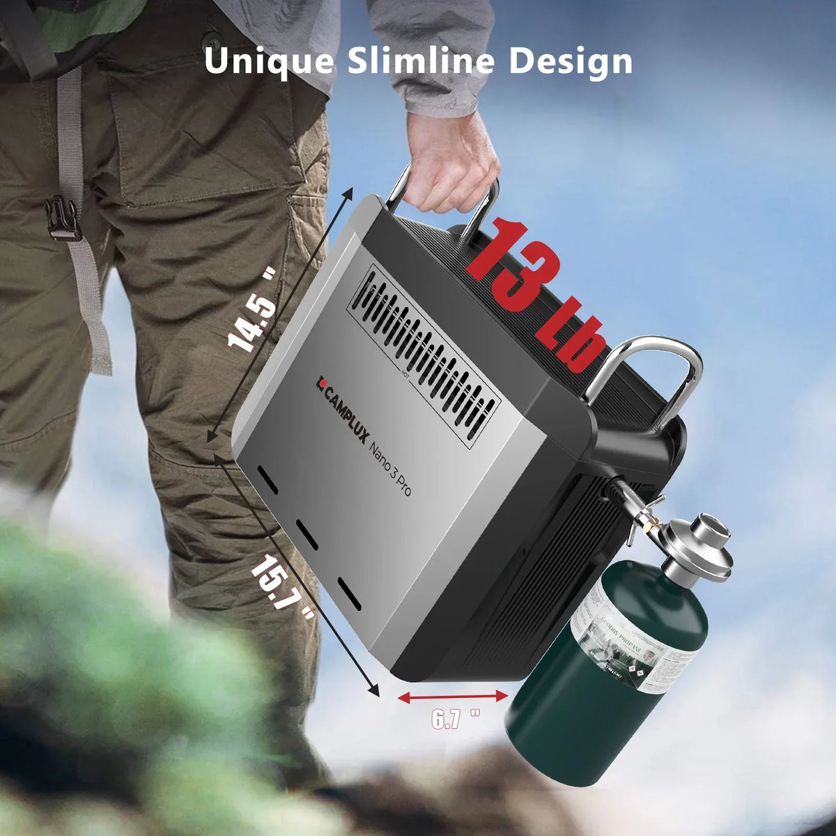Nouveauté 2026 – Chauffe-eau portable au propane CAMPLUX Nano 3 Pro avec batterie, eau chaude instantanée pour le camping et les activités de plein air