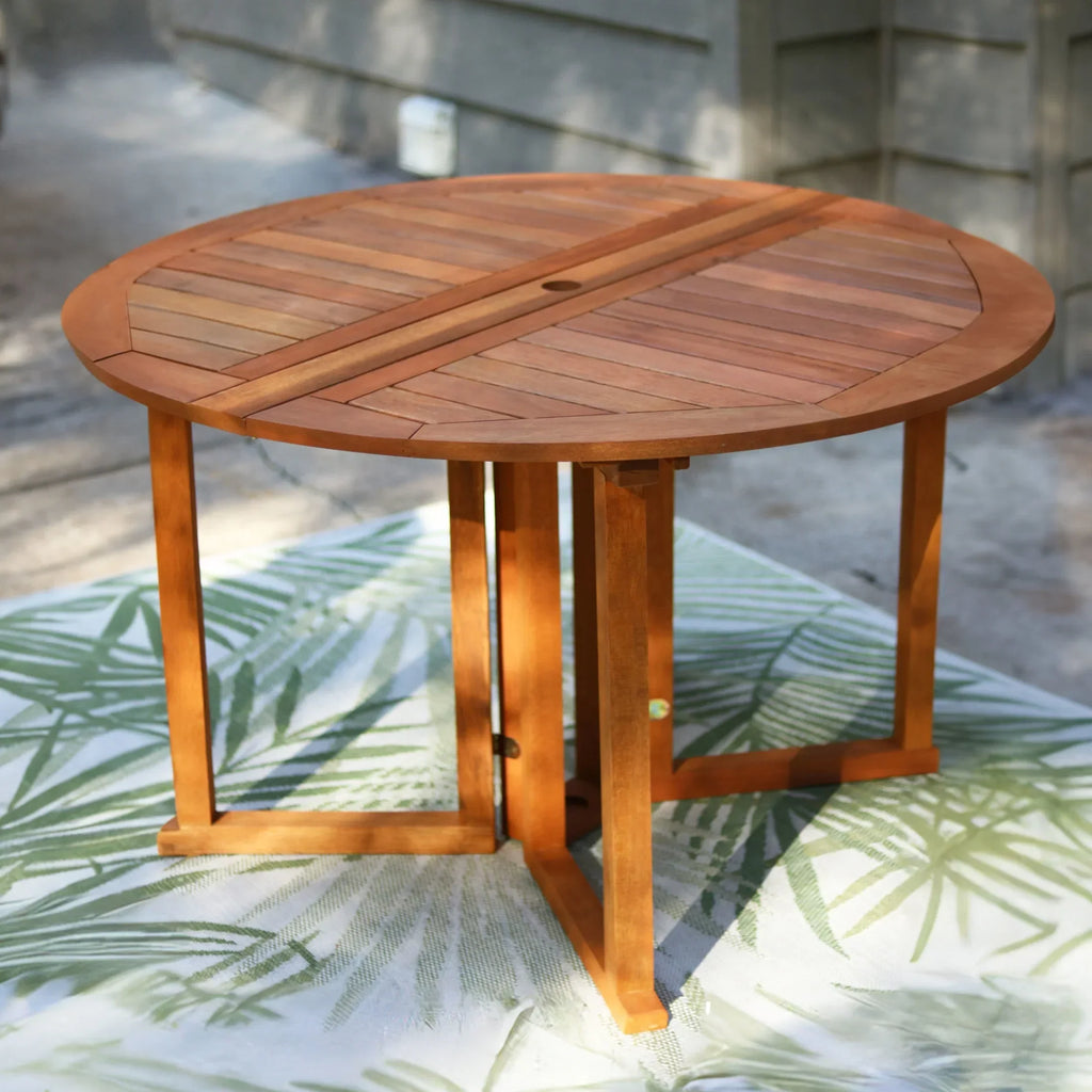 Nouveauté 2026 – Table de salle à manger d'extérieur Sunnydaze 47,25" en bois dur malaisien à abattants