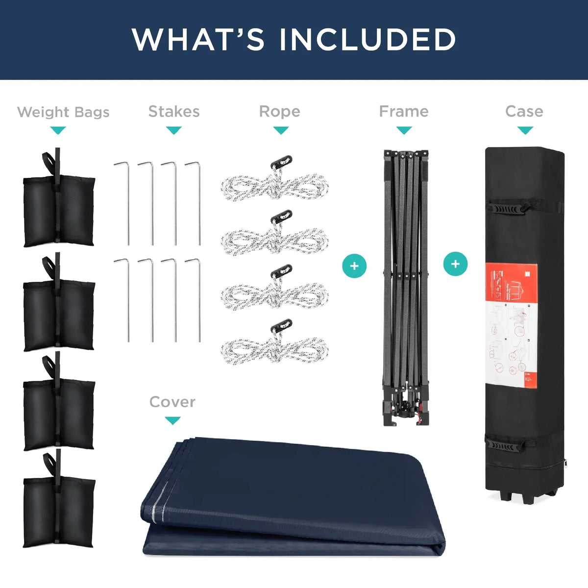 Nouveauté 2026 – Best Choice Products 3,66 m x 3,66 m - Abri pliant facile à monter avec installation en un clic, sac à roulettes et 4 sacs de lestage - Bleu marine