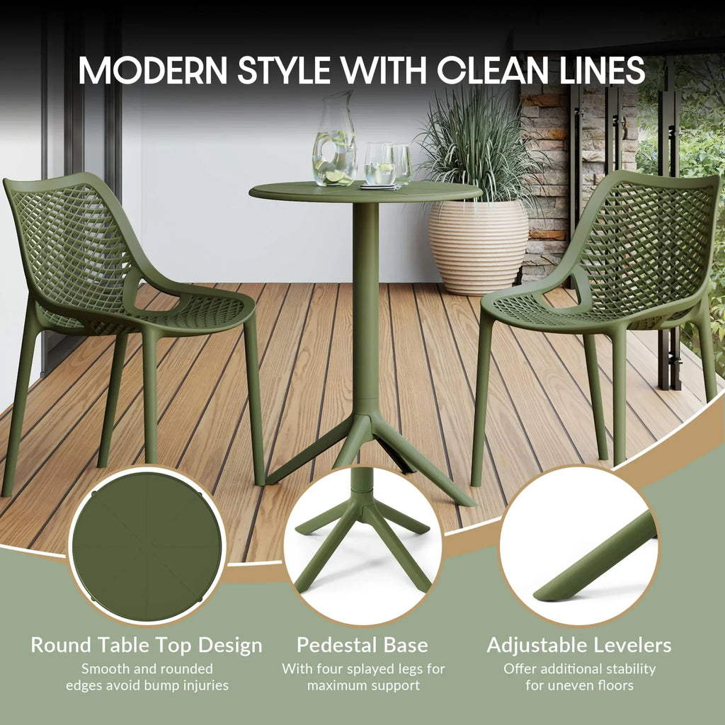 Nouveauté 2026 – Ensemble bistro de patio extérieur 3 pièces WestinTrends Playa en résine, vert olive, avec chaises d'appoint empilables
