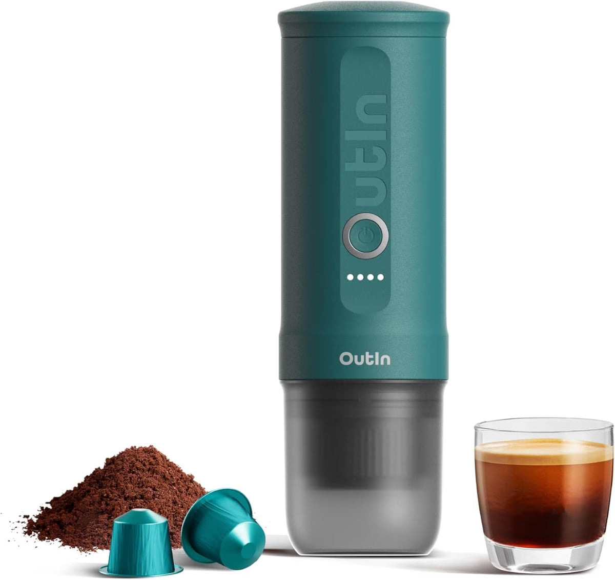 Nouveauté 2026 – Machine à expresso électrique portable OutIn Nano , cafetière de voyage idéale pour le camping et la voiture. Auto-chauffante avec port USB-C, elle fonctionne avec du café moulu et des capsules NS. Parfaite pour les camping-cars, la