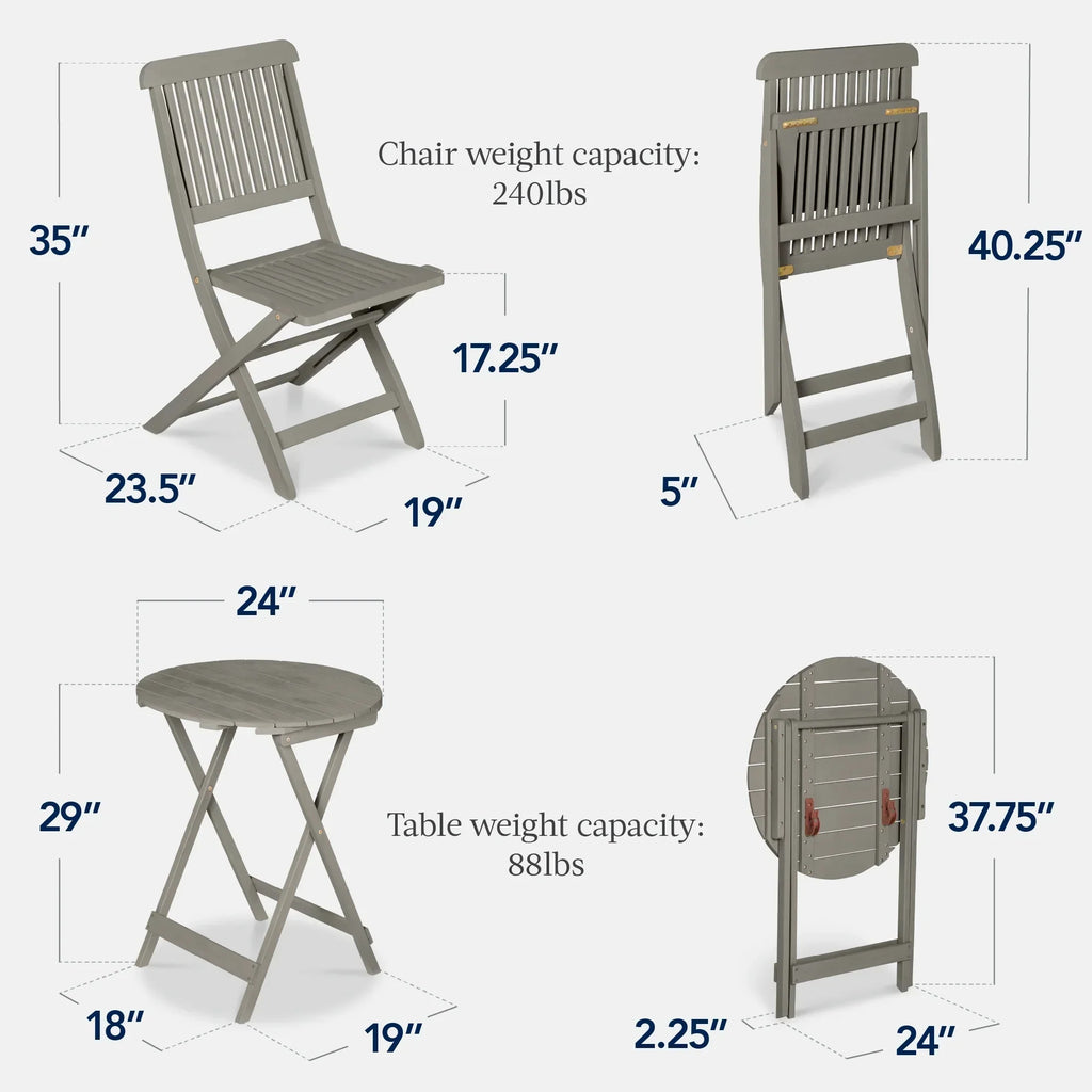 Nouveauté 2026 – Ensemble bistro 3 pièces en bois d'acacia Best Choice Products , mobilier de patio pliant avec 2 chaises et une table - Naturel