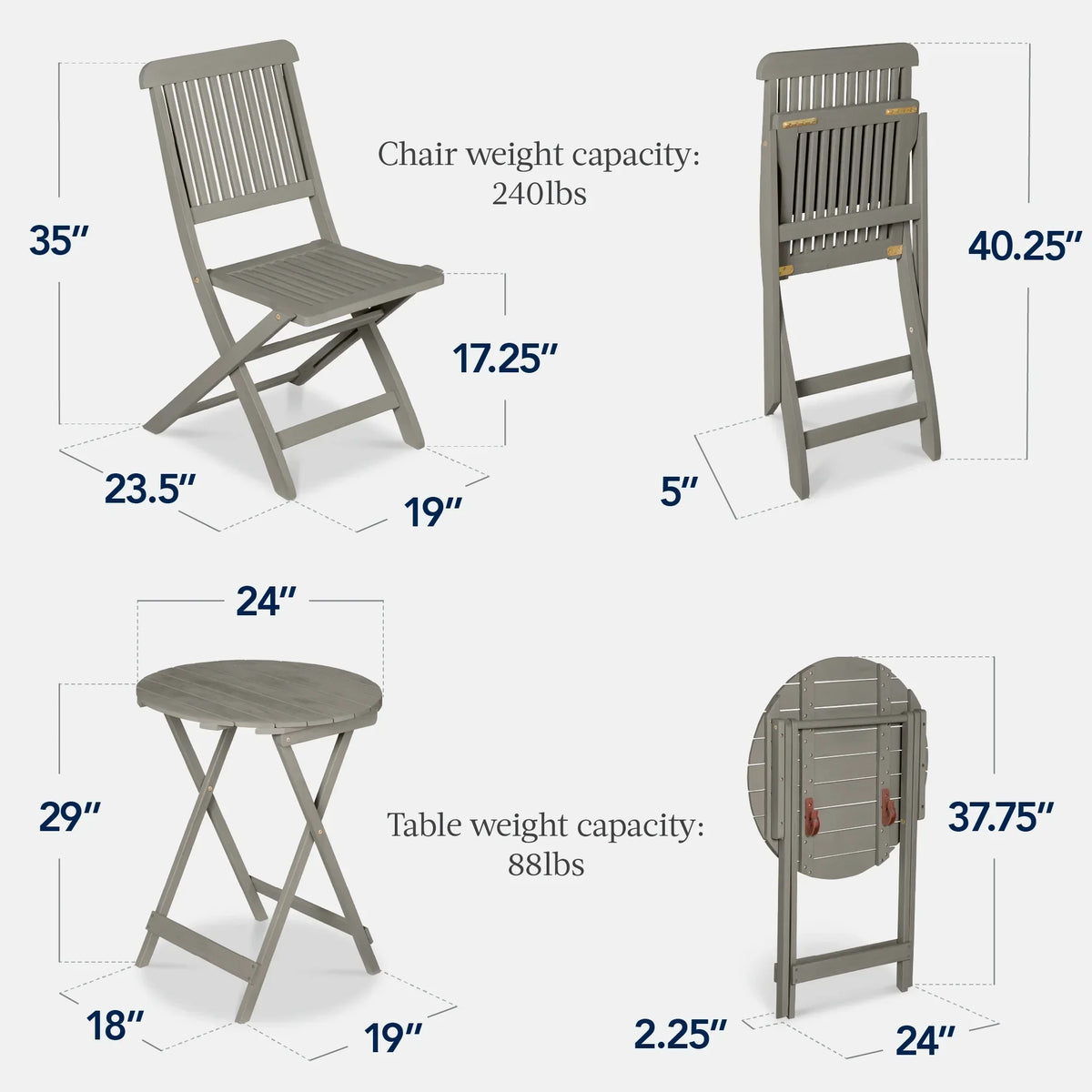 Nouveauté 2026 – Ensemble bistro 3 pièces en bois d'acacia Best Choice Products , mobilier de patio pliant avec 2 chaises et une table - Naturel