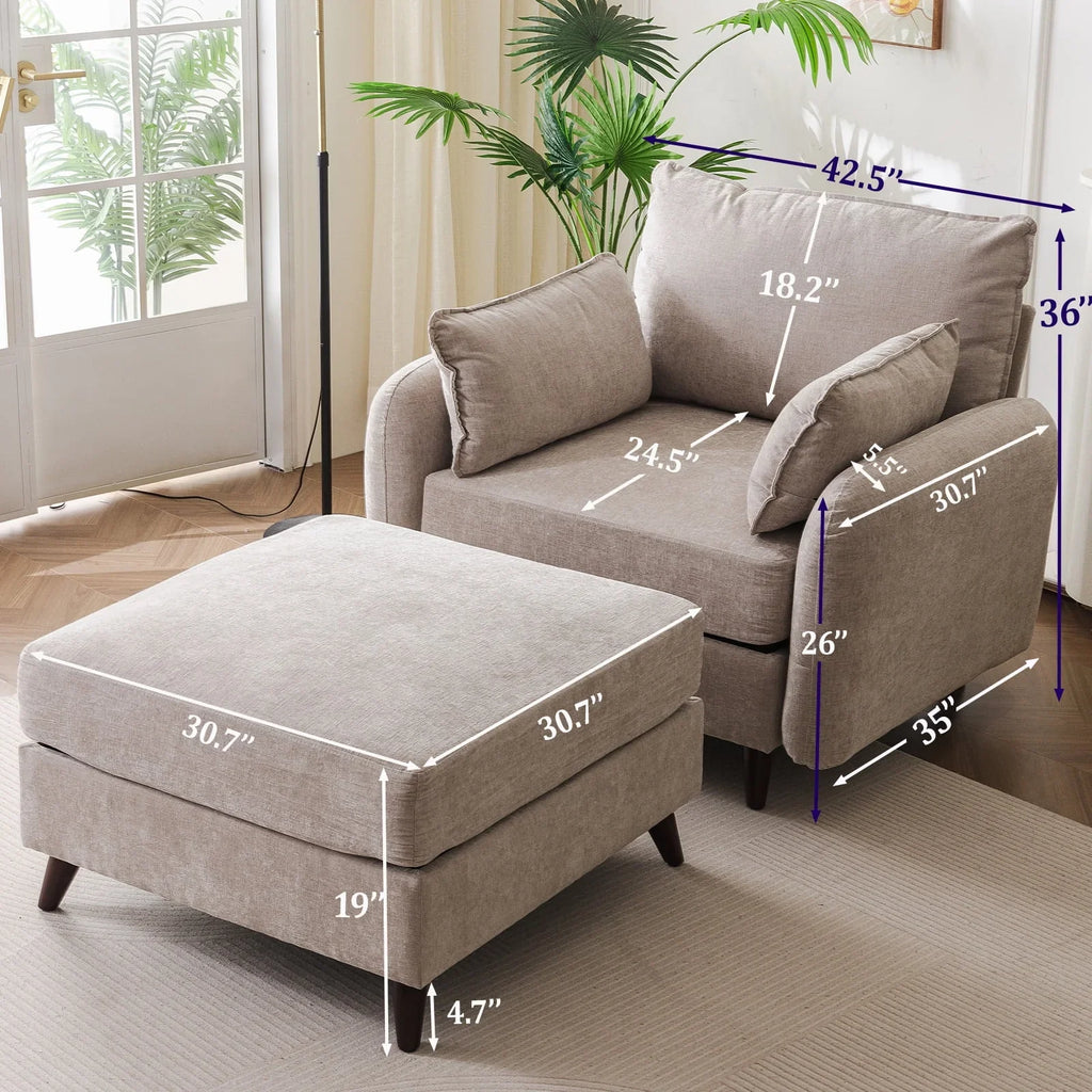 Nouveauté 2026 – Fauteuil d'appoint surdimensionné Rexulqo avec rangement intégré, confortable pour le salon, livré avec 2 coussins décoratifs, fauteuil rembourré style milieu du siècle, assise profonde de 62 cm, fauteuil de lecture pour chambre ou b