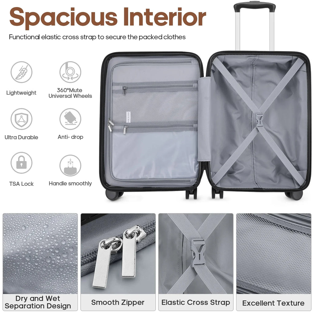 Nouveauté 2026 – Ensemble de bagages MIUSSE , 3 pièces : valise cabine 20 pouces à roulettes, coque rigide 100 % PC avec serrure TSA, conforme aux normes des compagnies aériennes, avec sac à dos de voyage pour hommes et femmes