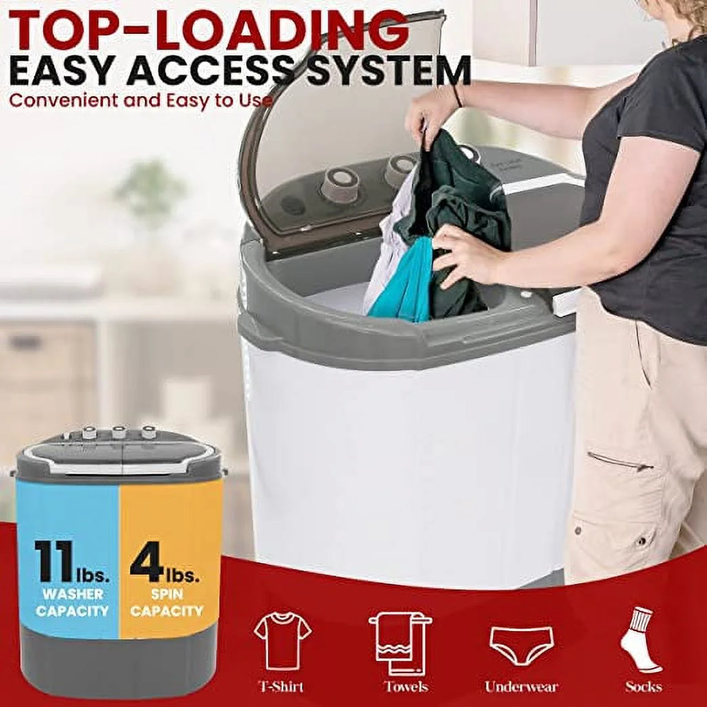 Nouveauté 2026 – Laveuse-sécheuse compacte et portable 2 en 1 Pyle Pure Clean 110 volts, grise