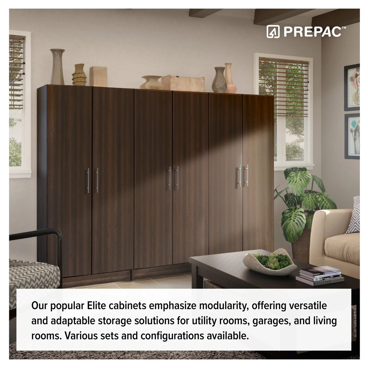 Nouveauté 2026 – Armoire à étagères réglables Prepac - Table de garage haute et fonctionnelle, 40,6 cm (P) x 81,3 cm (L) x 164,6 cm (H), armoire de garage autoportante à 2 portes, couleur expresso - EES-3264
