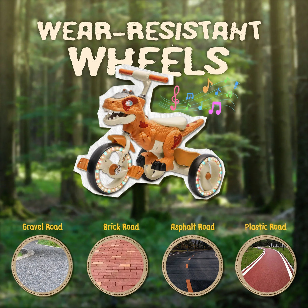 Nouveauté 2026 – Tricycle dinosaure Xuanlur pour enfants , avec larges roues lumineuses, pédales antidérapantes, panier arrière, musique et lumières LED, jouet idéal pour les enfants de 3 à 6 ans (vert