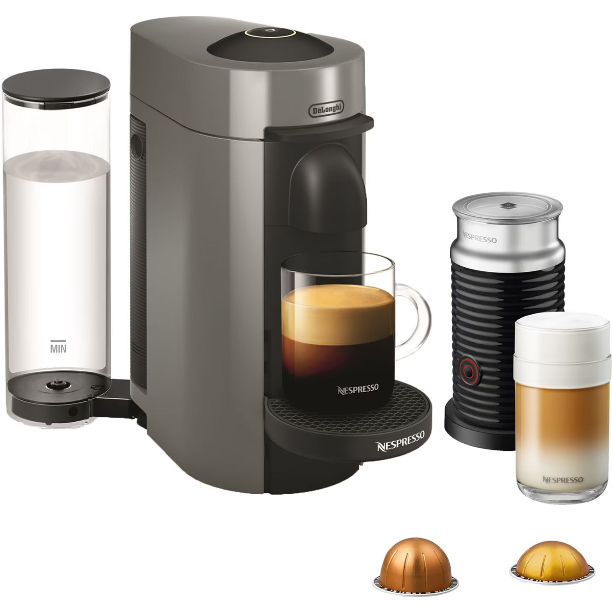 Nouveauté 2026 – Machine à café et expresso Nespresso Vertuo Plus de De'Longhi avec Aerocinno, grise, dosettes individuelles