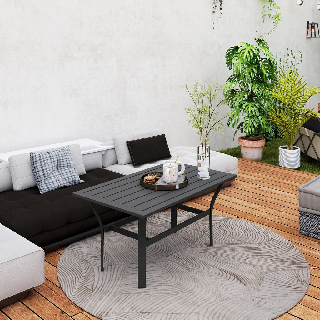 Nouveauté 2026 – Table basse d'extérieur Outsunny , table basse rectangulaire résistante aux intempéries pour patio, avec plateau à lattes, marron