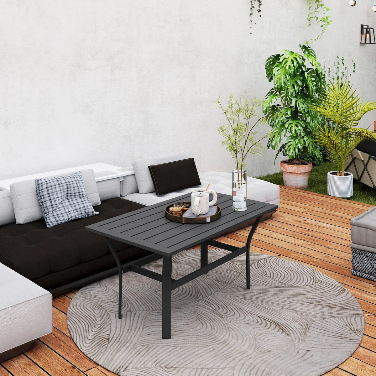 Nouveauté 2026 – Table basse d'extérieur Outsunny , table basse rectangulaire résistante aux intempéries pour patio, avec plateau à lattes, marron