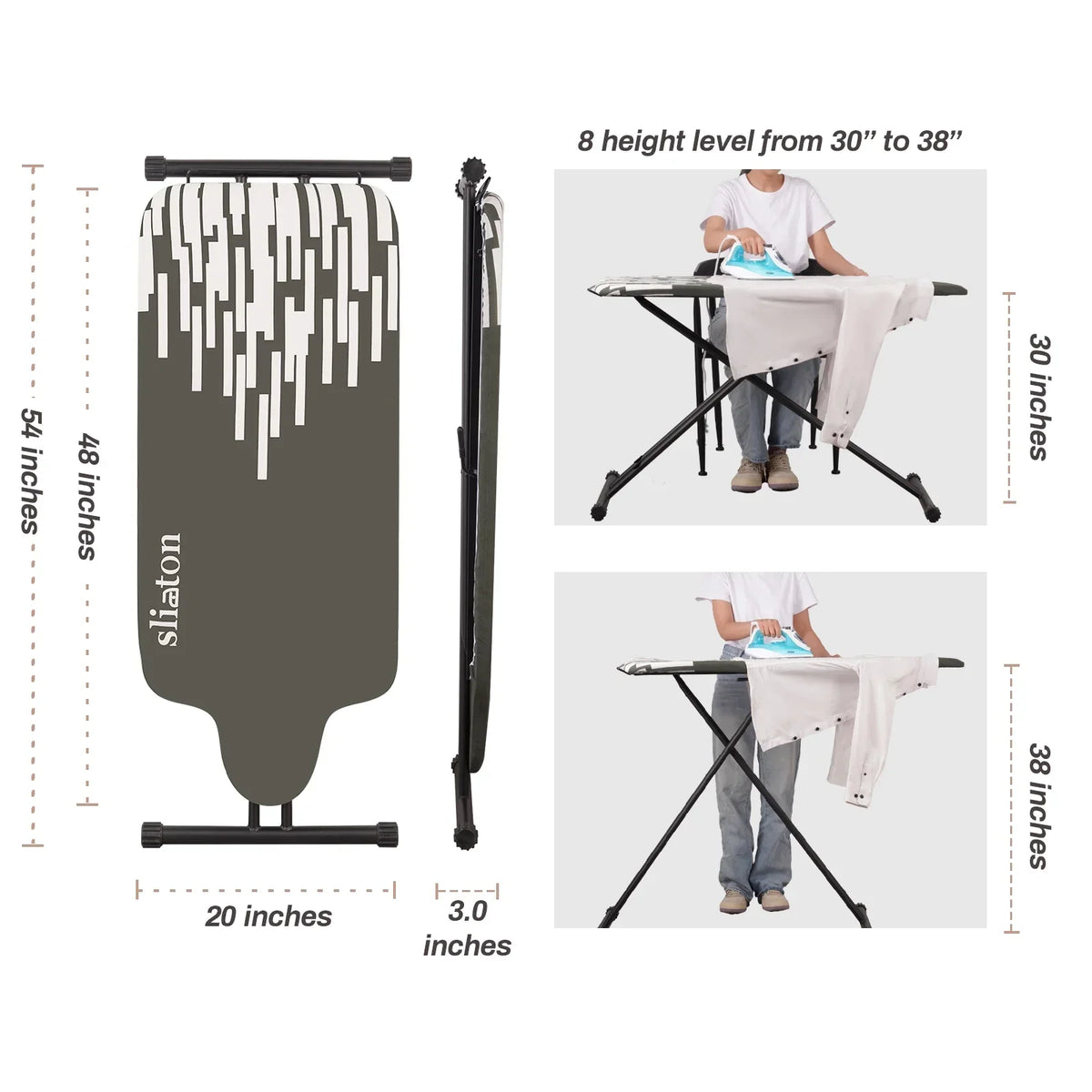 Nouveauté 2026 – Planche à repasser extra large KDJ HOME Slieton avec barre de suspension, 51 cm de large (20 pouces