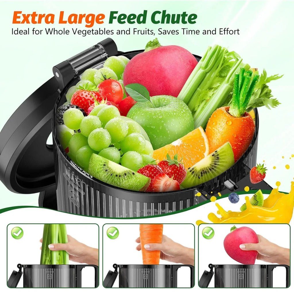 Nouveauté 2026 – Extracteur de jus à froid YPONE , extracteur à mastication avec goulotte d'alimentation de 13,7 cm de large, 350 W, convient aux fruits et légumes entiers, extracteur de jus à haut rendement, facile à nettoyer (noir