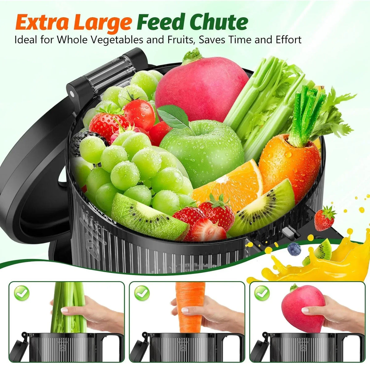 Nouveauté 2026 – Extracteur de jus à froid YPONE , extracteur à mastication avec goulotte d'alimentation de 13,7 cm de large, 350 W, convient aux fruits et légumes entiers, extracteur de jus à haut rendement, facile à nettoyer (noir
