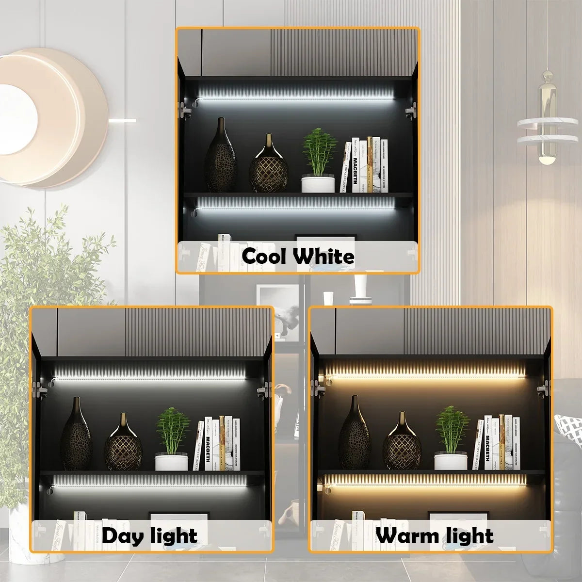 Nouveauté 2026 – Bibliothèque/organisateur KULAGAGA avec éclairage LED, vitrine robuste avec porte vitrée pour salon, 80 cm de large