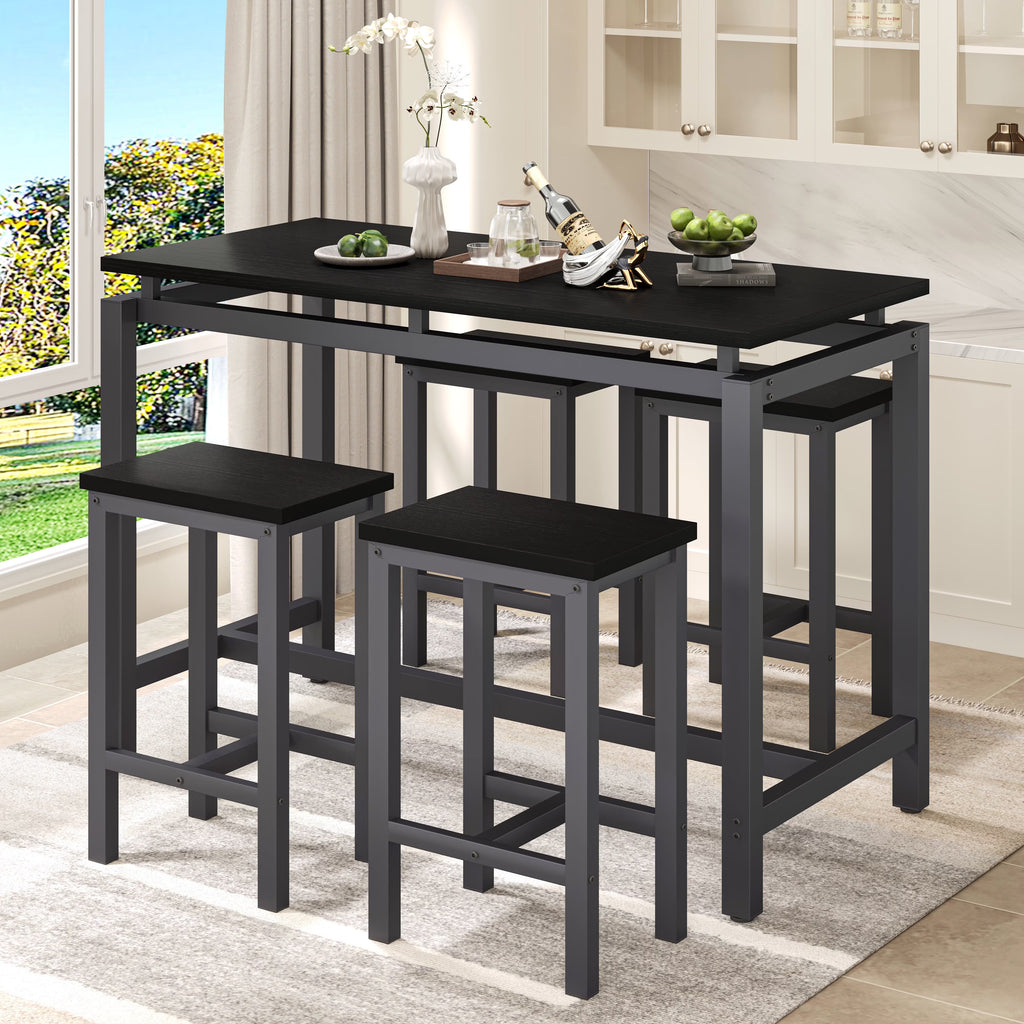 Nouveauté 2026 – Ensemble de table haute 5 places , table de bar et tabourets assortis, table à manger minimaliste avec tabourets sans dossier, ensemble table et chaises de bar avec plateau en bois pour cuisine, appartement ou bistrot - Gain de place