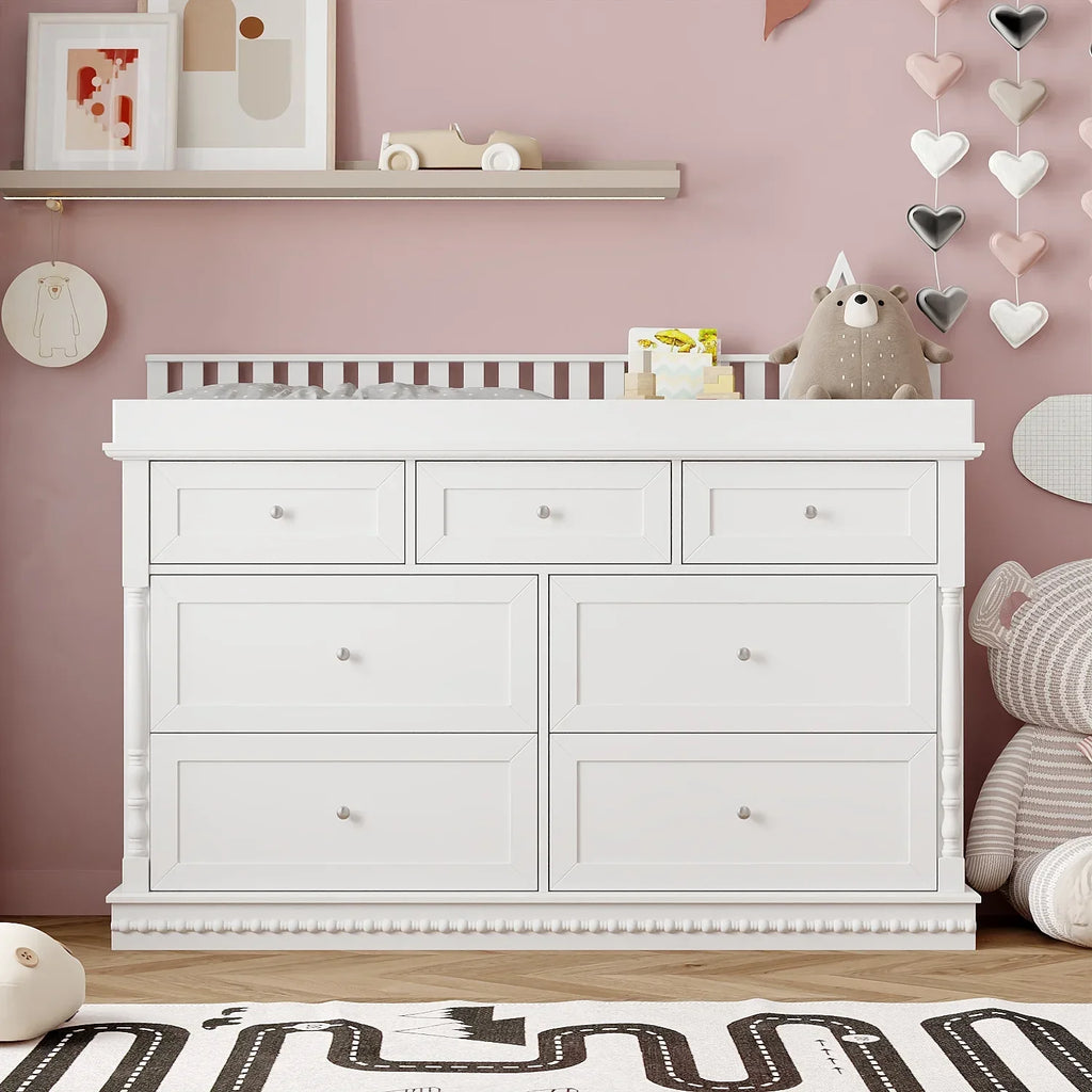 Nouveauté 2026 – Table à langer/commode pour chambre de bébé OXYLIFE , 114 cm (45 po), avec 4 tiroirs et une étagère, blanche