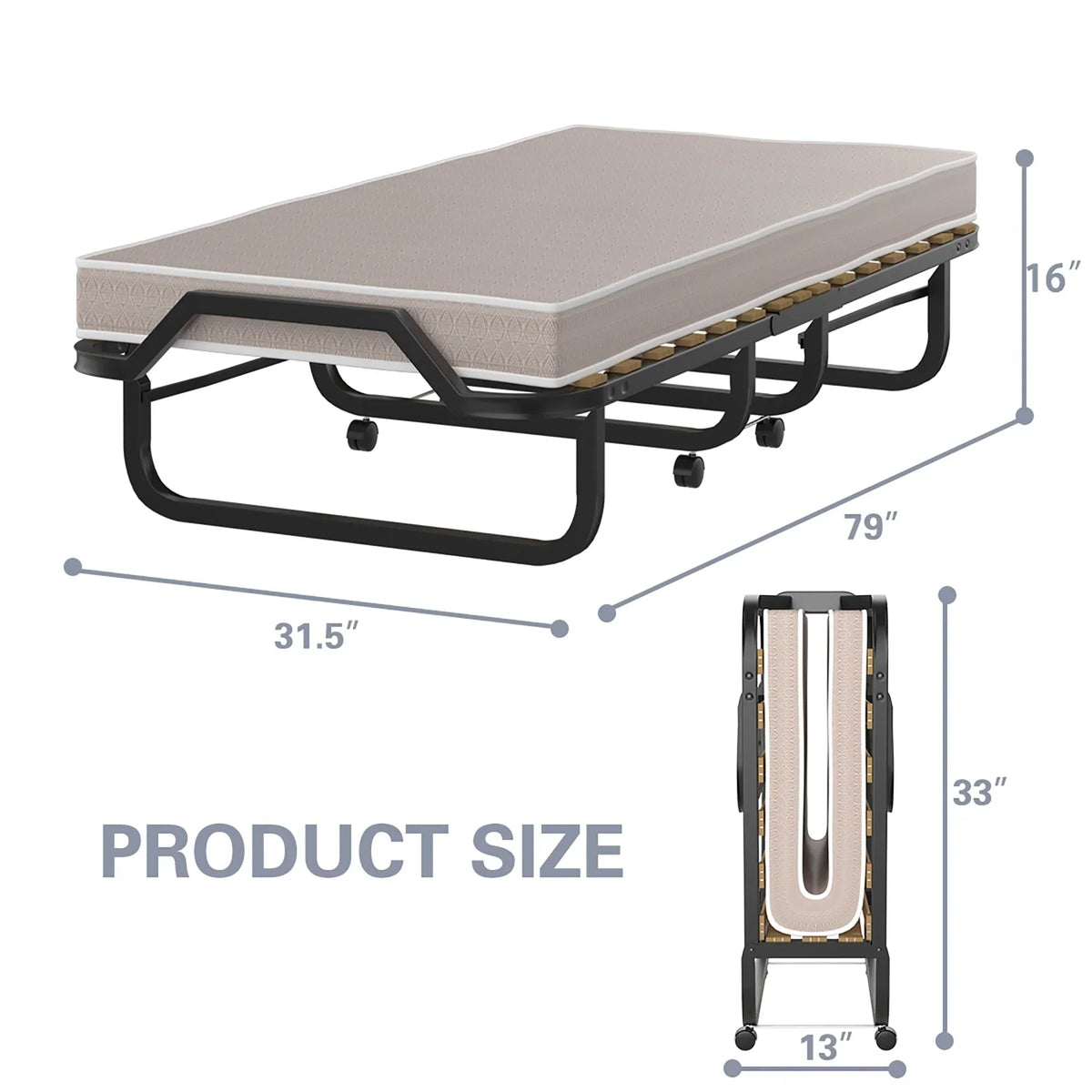 Nouveauté 2026 – Lit pliant Gymax avec matelas à mémoire de forme, lit d'appoint en métal, fabriqué en Italie