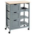 Nouveauté 2026 – Îlot de cuisine roulant HOMCOM , chariot de service de bar, chariot compact sur roulettes avec plateau en bois, étagères et tiroirs pour salle à manger, gris