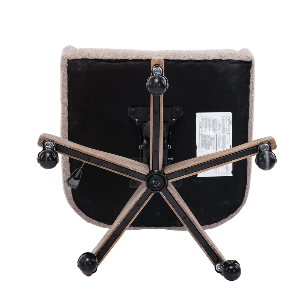 Nouveauté 2026 – Chaise de bureau pivotante à 360° , chaise de coiffeuse rembourrée avec base en bois massif et roulettes, hauteur réglable, idéale pour la chambre ou le salon, marron
