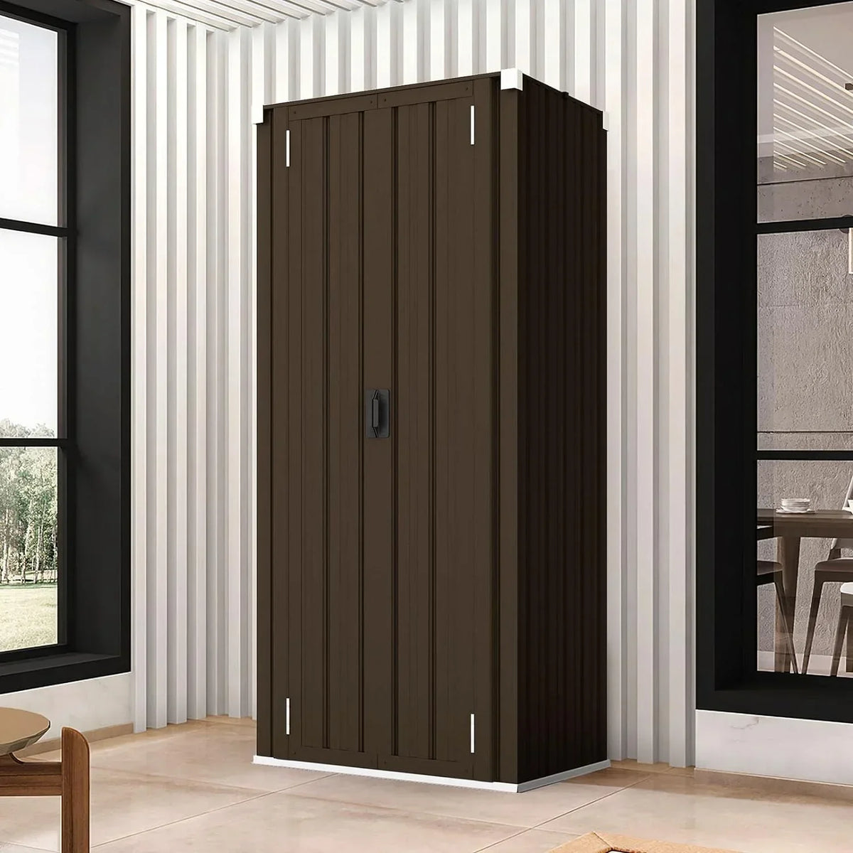 Nouveauté 2026 – Armoire de rangement extérieure AECOJOY pour jardin et terrasse, un meuble de rangement en métal avec portes et étagères, de couleur grise