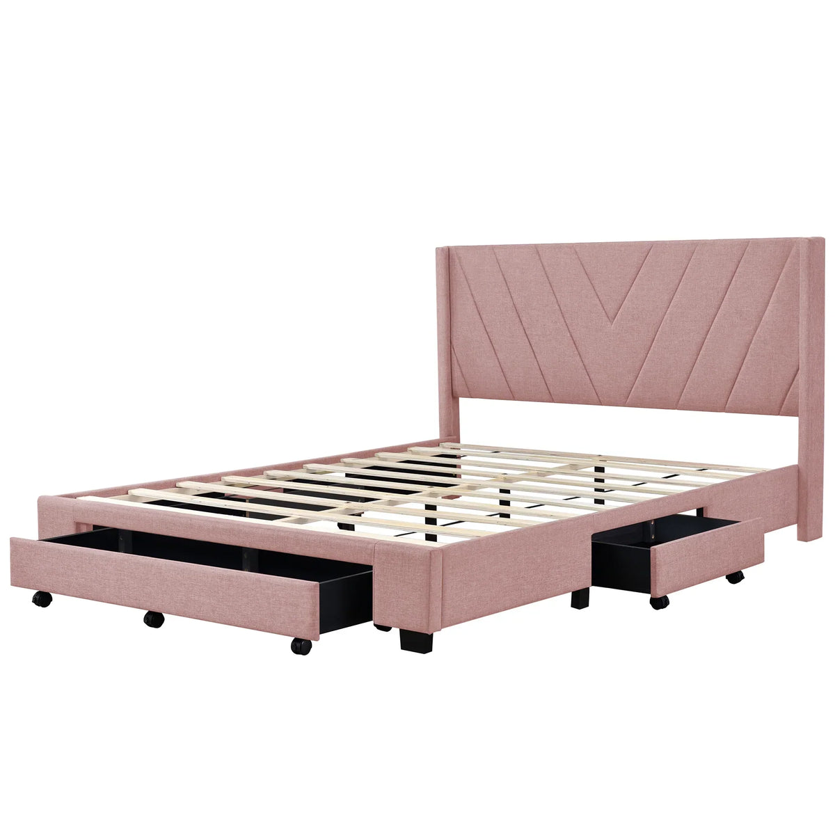 Nouveauté 2026 – Cadre de lit Queen Sesslife avec rangement, nouveau lit plateforme rembourré en lin amélioré avec 3 tiroirs, lit de rangement Queen avec tête de lit et lattes en bois, aucun sommier requis, supporte 227 kg, beige