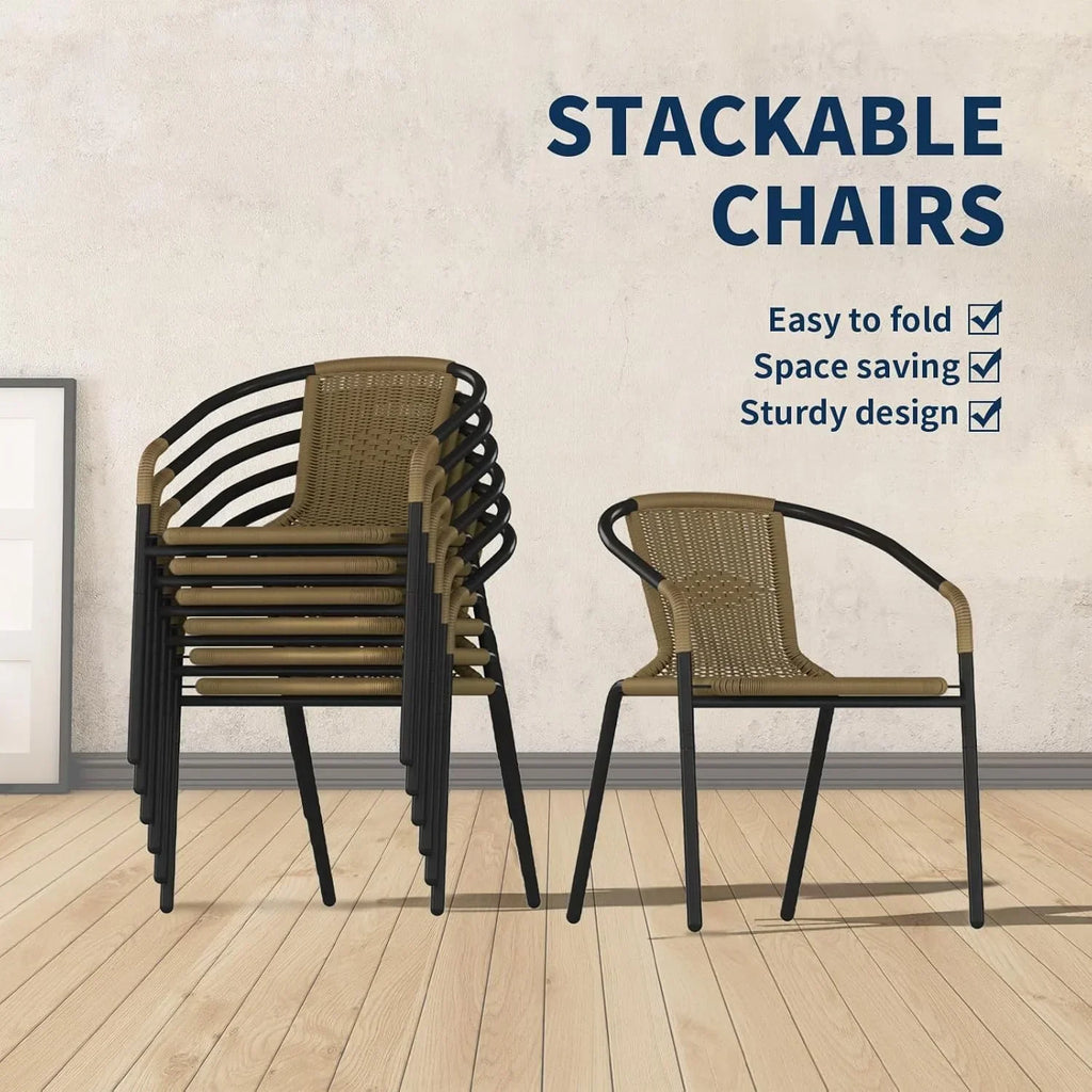 Nouveauté 2026 – Ensemble de 6 chaises de jardin ELPOSUN , chaises de patio en osier avec structure en métal, chaises empilables en rotin pour bistro, terrasse, jardin, porche, restaurant (noir