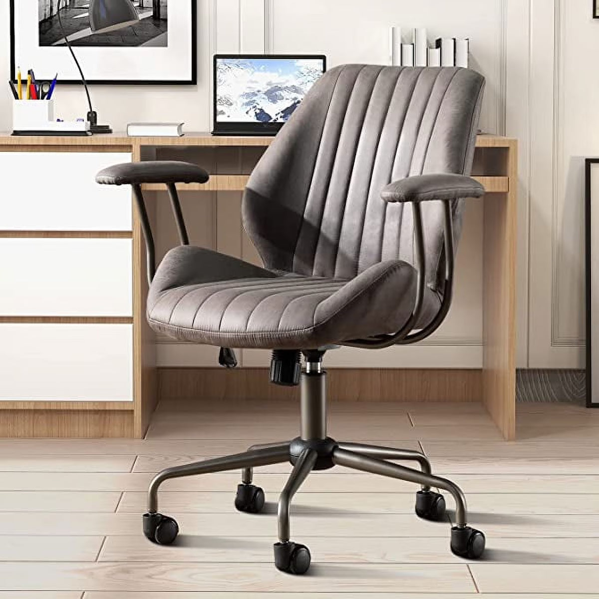 Nouveauté 2026 – Chaise de bureau ergonomique Ovios , chaise de bureau moderne en tissu suédé avec soutien lombaire pour bureau à domicile