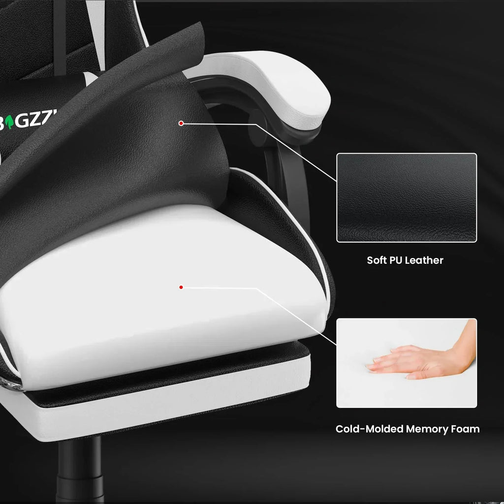 Nouveauté 2026 – Chaise de jeu Bigzzia , chaise de bureau ergonomique avec appui-tête et soutien lombaire réglables en hauteur, pour adultes et adolescents, noir et blanc