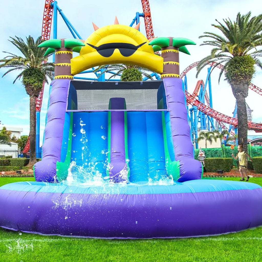 Nouveauté 2026 – Toboggan aquatique gonflable double Relunch (26 pi) pour enfants et adultes, parc aquatique gonflable en PVC avec souffleur, piscine géante pour s'amuser dans la cour et en plein air, 7,9 m (26 pi) L x 3,7 m (12 pi) l x 4,3 m (14 pi)
