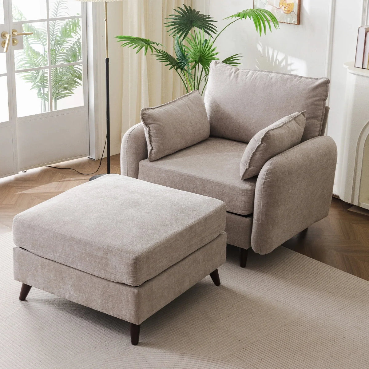 Nouveauté 2026 – Fauteuil d'appoint surdimensionné Rexulqo avec rangement intégré, confortable pour le salon, livré avec 2 coussins décoratifs, fauteuil rembourré style milieu du siècle, assise profonde de 62 cm, fauteuil de lecture pour chambre ou b