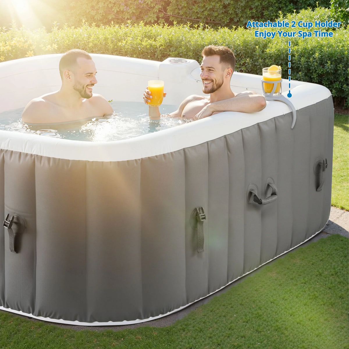 Nouveauté 2026 – Spa gonflable portable d'extérieur , 185 cm (73 pouces), 4 à 6 personnes, avec panneau de commande, 130 jets, couverture isolante et protection de fond, température jusqu'à 40 °C (104 °F), gris