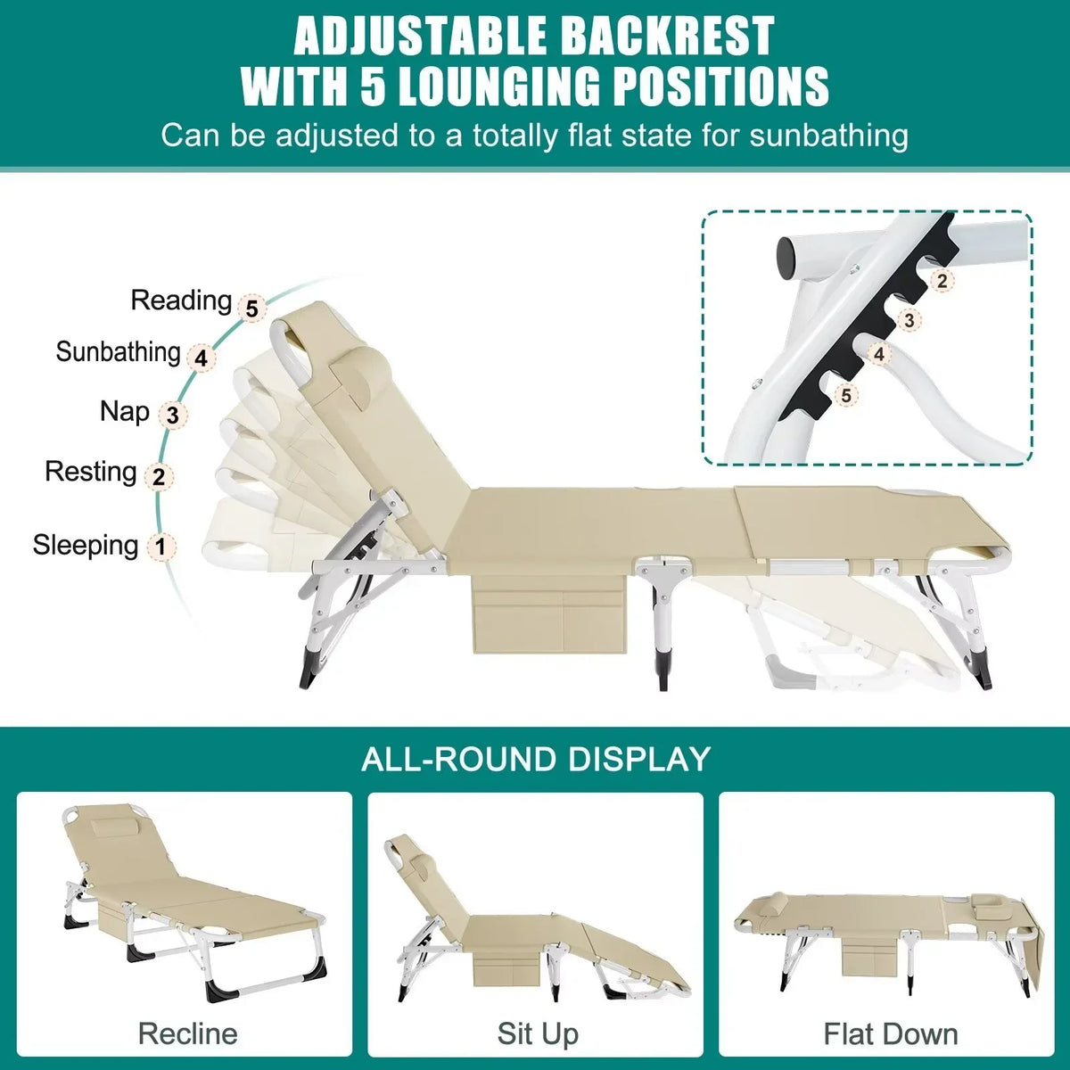 Nouveauté 2026 – Chaise longue MOPHOTO avec matelas, supportant jusqu'à 200 kg, lit de camp portable et robuste, réglable, idéal pour le camping, la piscine, la plage et la terrasse