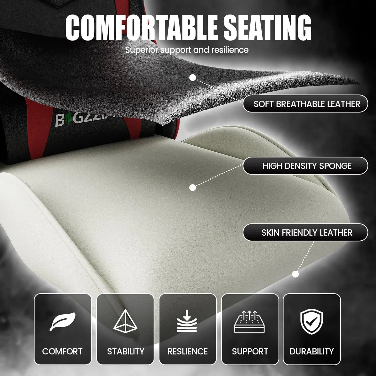 Nouveauté 2026 – Chaise de jeu Bigzzia , chaise de bureau ergonomique avec appui-tête et soutien lombaire réglables en hauteur, pour adultes et adolescents, noir et blanc