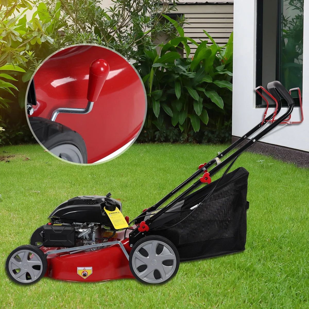 Nouveauté 2026 – Tondeuse à gazon Lawn , autotractée, moteur essence 141 cm3, avec réservoir d'herbe de 50 L et grandes roues