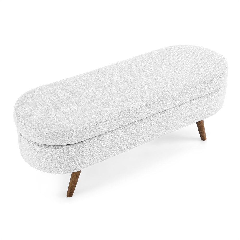 Nouveauté 2026 – Nouveau banc ottoman de rangement ovale de 110 cm (43,5 po) avec pieds en bois massif, revêtement en lin, charnière de sécurité, idéal pour l'entrée ou comme banc d'intérieur au pied du lit, à côté d'un canapé ou dans une entrée