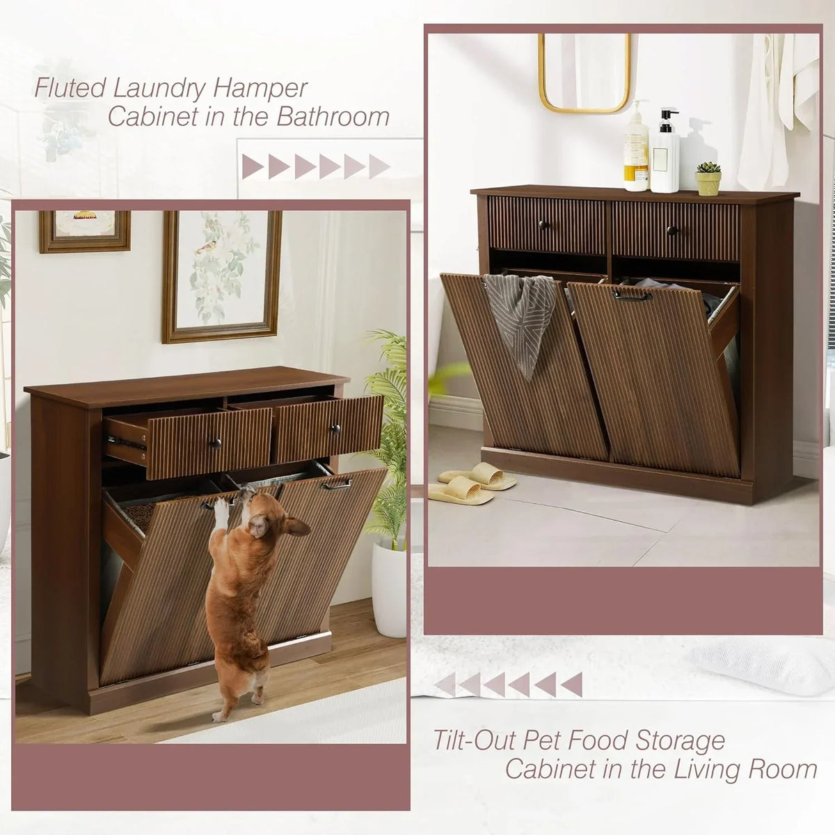 Nouveauté 2026 – Armoire à linge double basculante Haverchair , meuble poubelle moderne cannelé avec tiroir, meuble poubelle dissimulé en bois pour cuisine et salle de bain