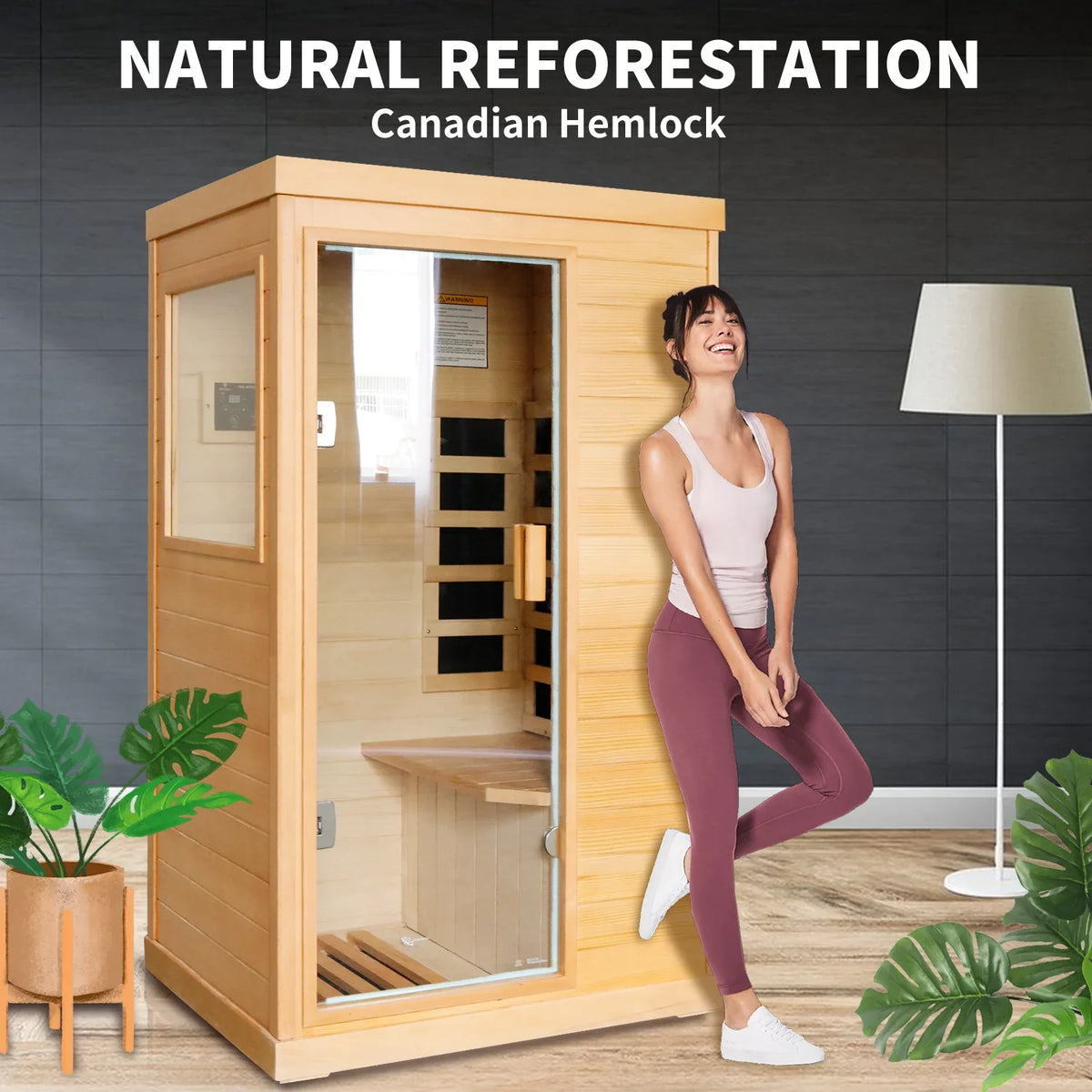 Nouveauté 2026 – Sauna infrarouge lointain OUTEXER 800 W avec résistances en carbone, bois de pruche du Canada, usage intérieur