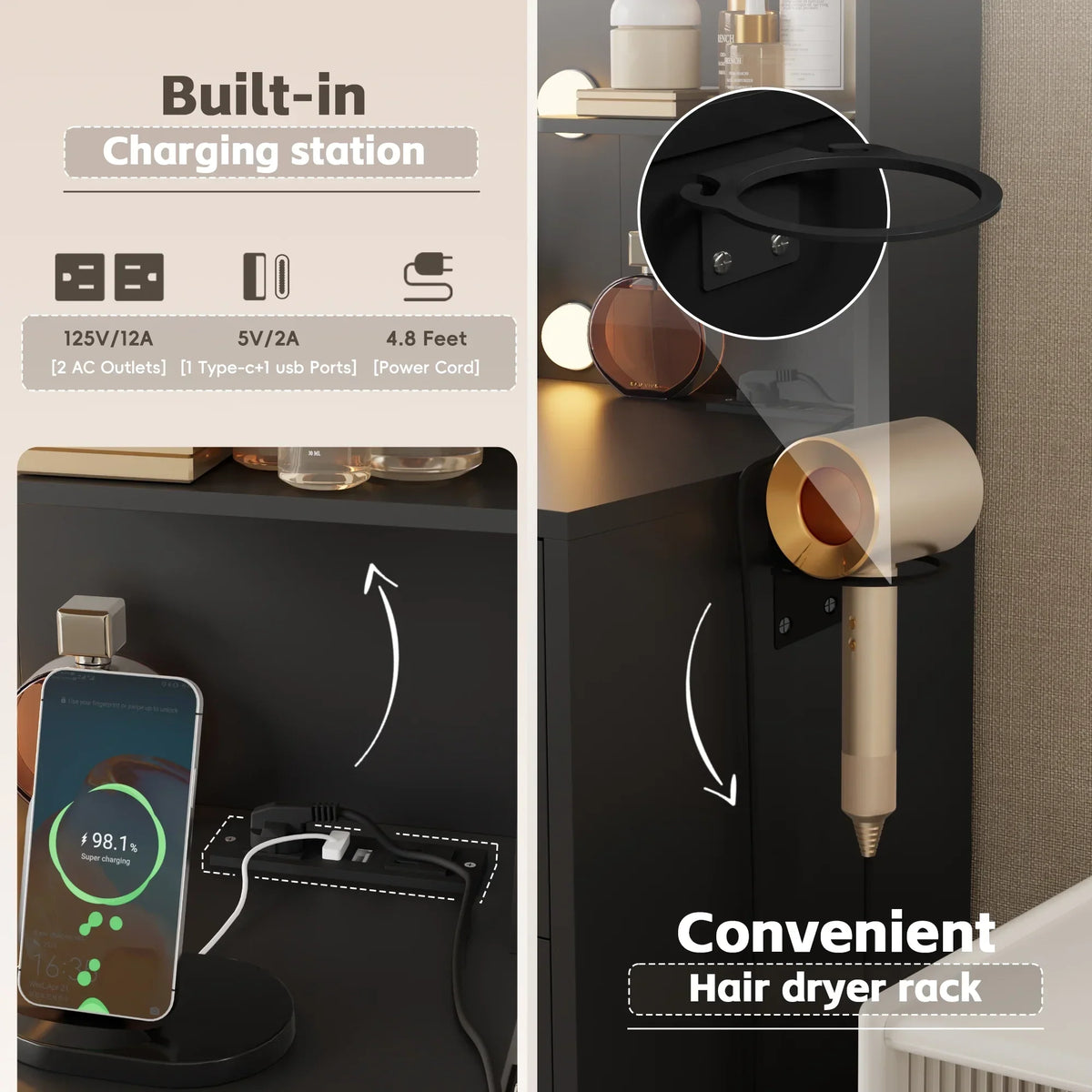Nouveauté 2026 – Coiffeuse Lacoo avec miroir et éclairage LED, meuble de maquillage avec 7 tiroirs et 4 étagères, table de toilette avec prise électrique pour chambre ou dressing, blanche